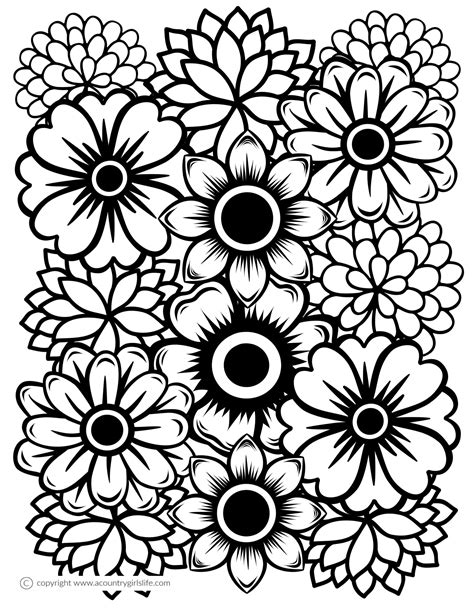 flower outline coloring page|free adult flower coloring.